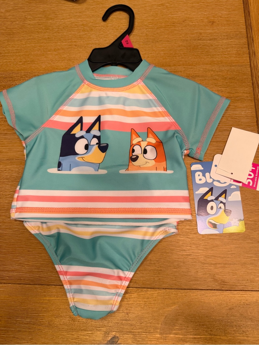 Kids' Teal Stripe Rash Guard Swim Set with Character Print